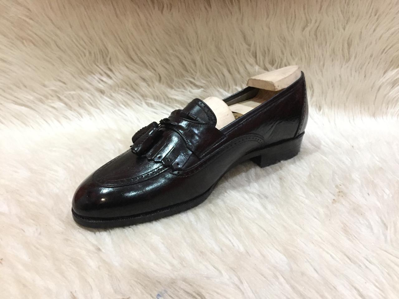Napoleoni Black Leather Tassel Loafers