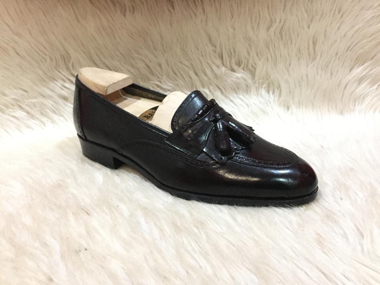 Napoleoni Black Leather Tassel Loafers