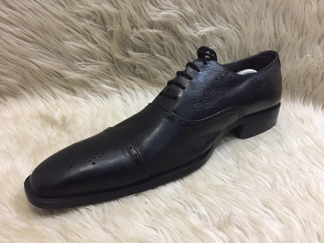 EB black leather cap toe brogue oxford shoe