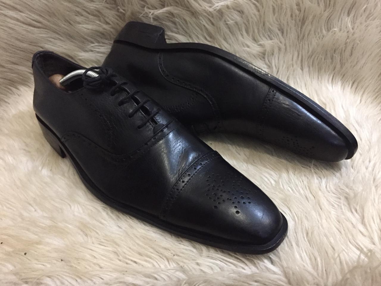 EB black leather cap toe brogue oxford shoe