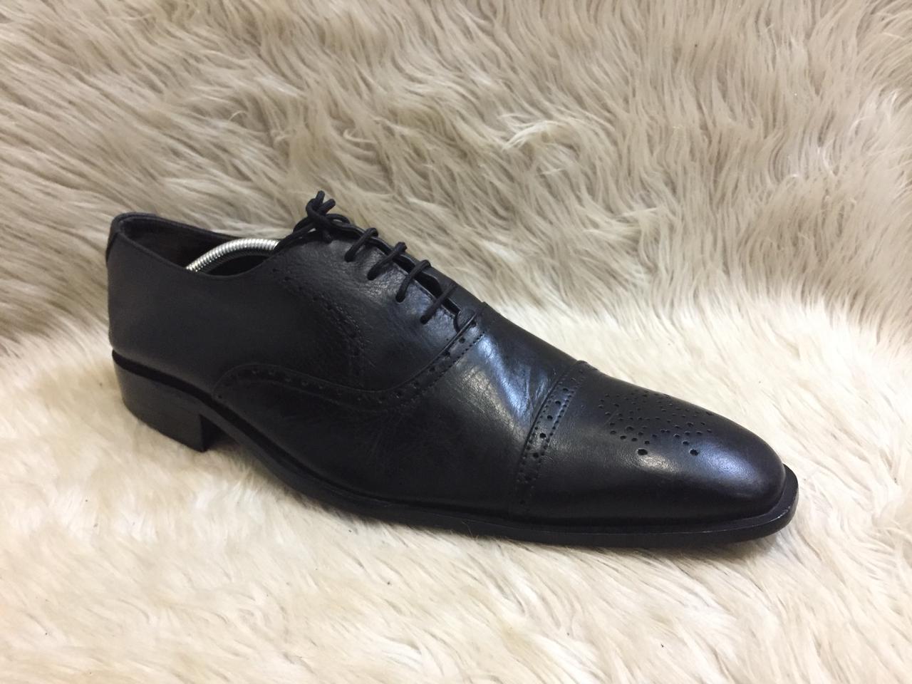 EB black leather cap toe brogue oxford shoe