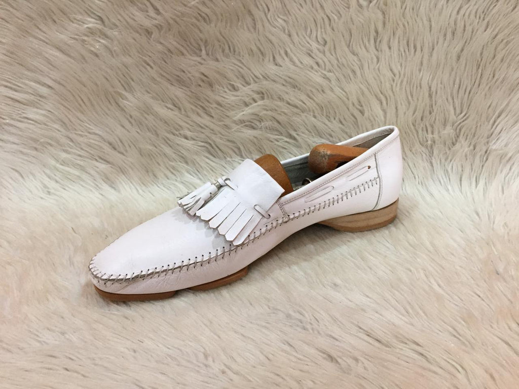 Zara white leather loafers