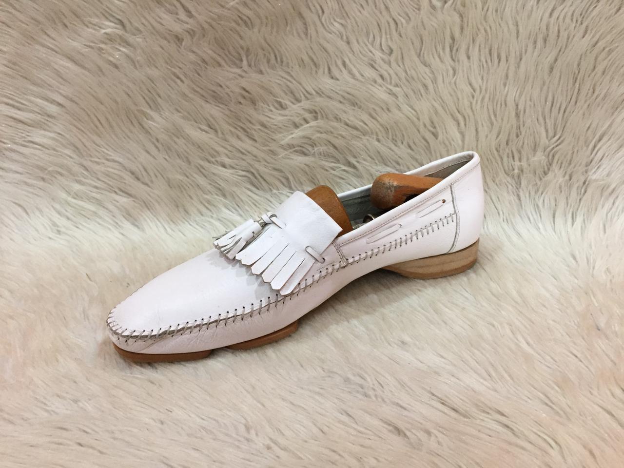 Zara white leather loafers