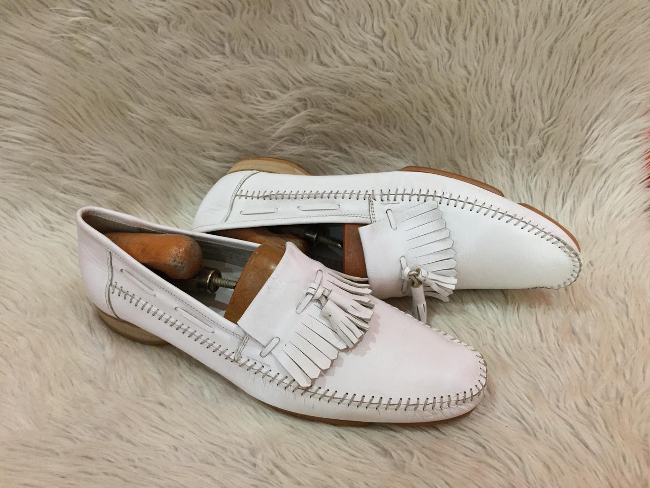 Zara white leather loafers