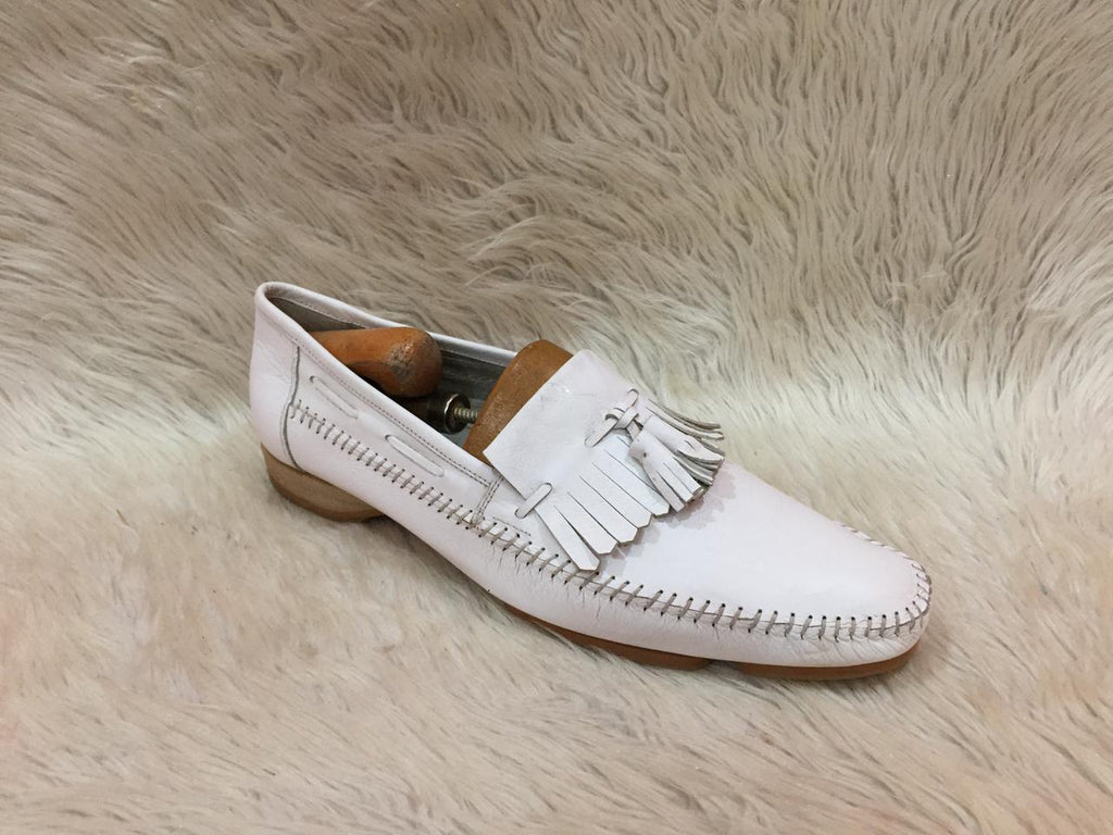 Zara white leather loafers