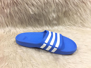 Adidas Duramo Slide sandals in blue with white stripes