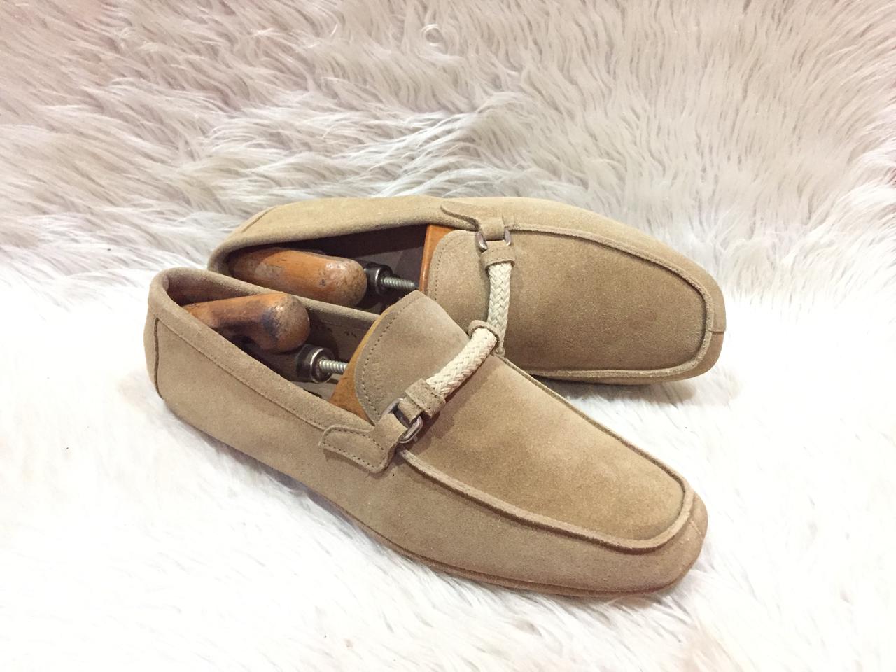 Prada beige suede loafers
